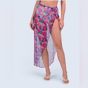 HUTCH•NWOT Jelena Sheer Floral Print Cover-Up Skirt | High Slit | Medium